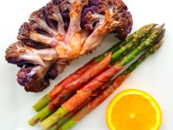 Cauliflower Steak With Prosciutto Wrapped Asparagus