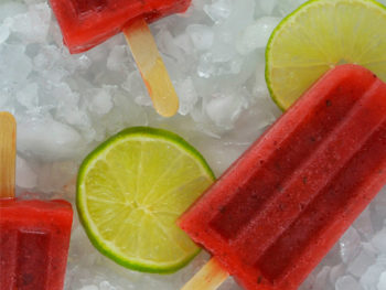 Strawberry, Lime, Basil Popsicles