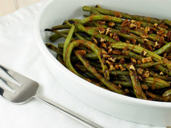 Grilled Green Beans With Dijon Balsamic Drizzle + Toasted Pecans