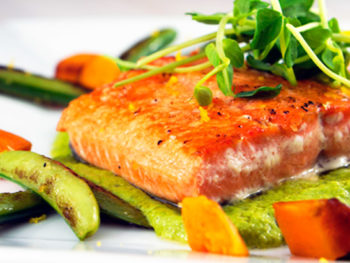 Pan Seared Salmon With Mint Pea Puree