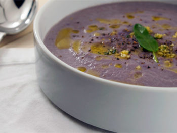 Purple Cauliflower Soup With Garlic Sage Olive Oil
