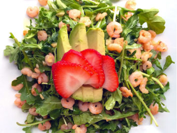 Arugula Salad with Tiny Lemon Garlic Shrimp