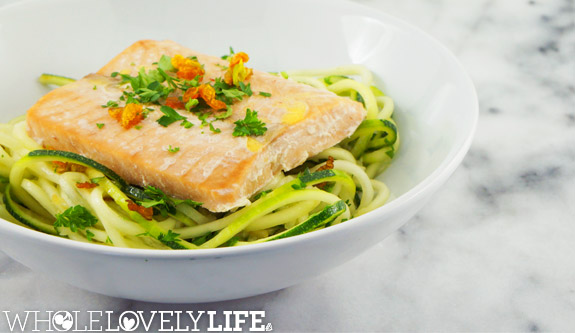 Garlic-Lemon-Parsely-Zoodles-with-Salmon-and-Crispy-Squash-Blossoms